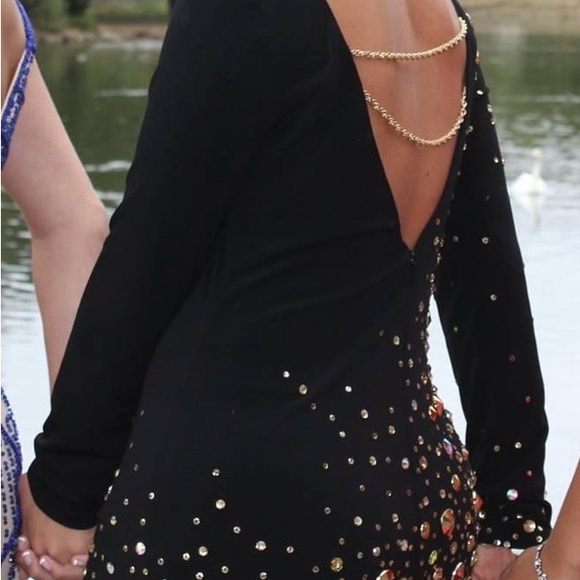Homecoming Gorgeous gold bling black dress long sleeve size 11/12 - Picture 6 of 6